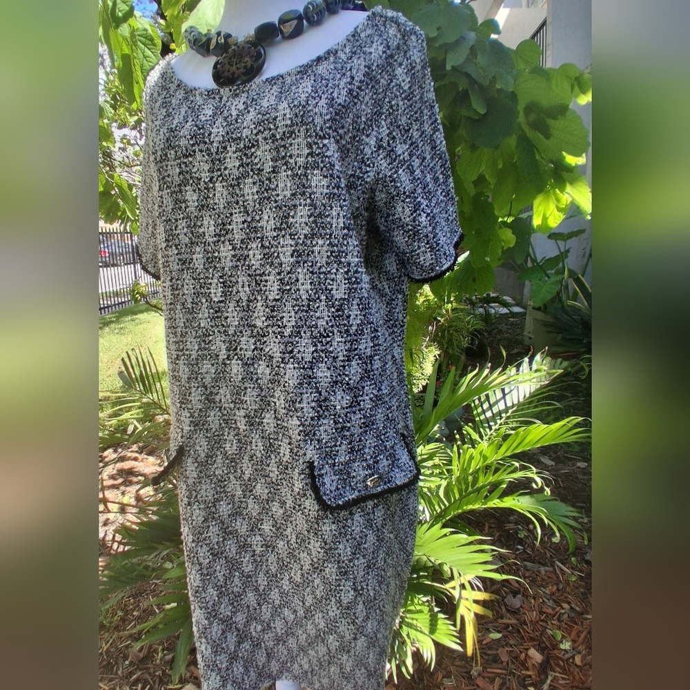 🔥Isaac Mizrahi Black White Tweed Midi Dress Size Large EUC & FREE GIFT - Picture 9 of 15